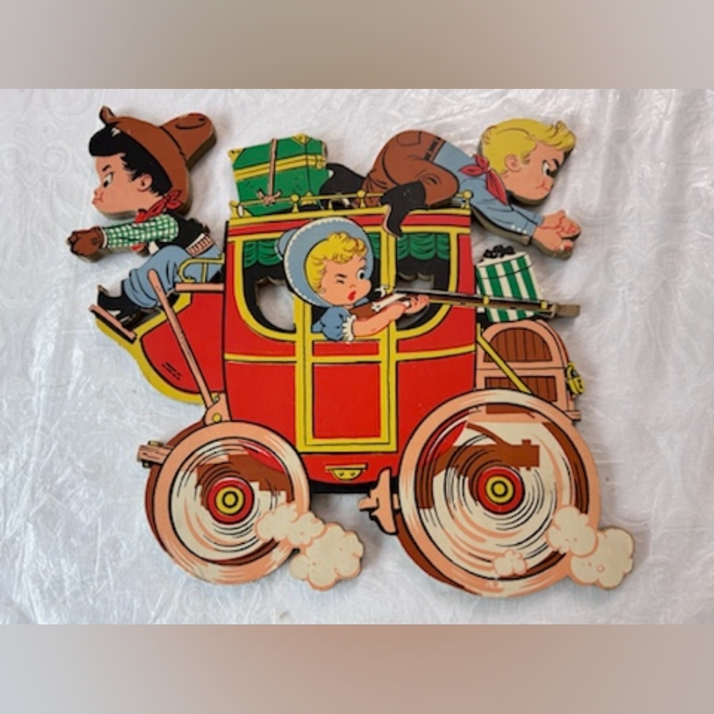 1950s Vintage The Dolly Toy Co. Cowboy Stage Coach Nursey Wall Decor